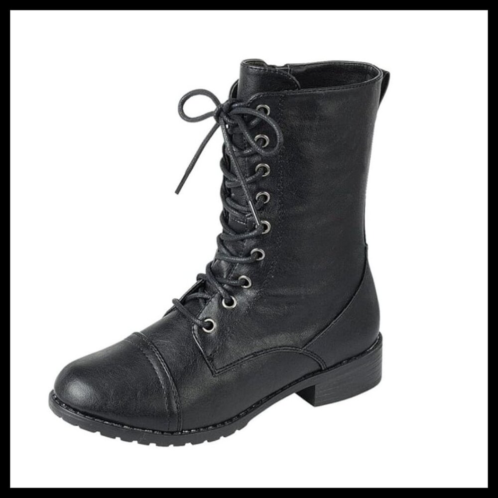 Forever Link Black Lace-Up Combat Boots